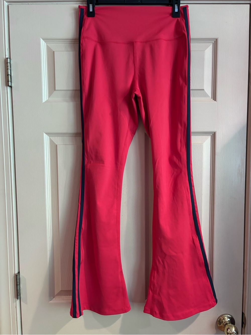 Splits59 Red High Waist Flared Leggings with Navy Side Stripes, Size Tag Removed
